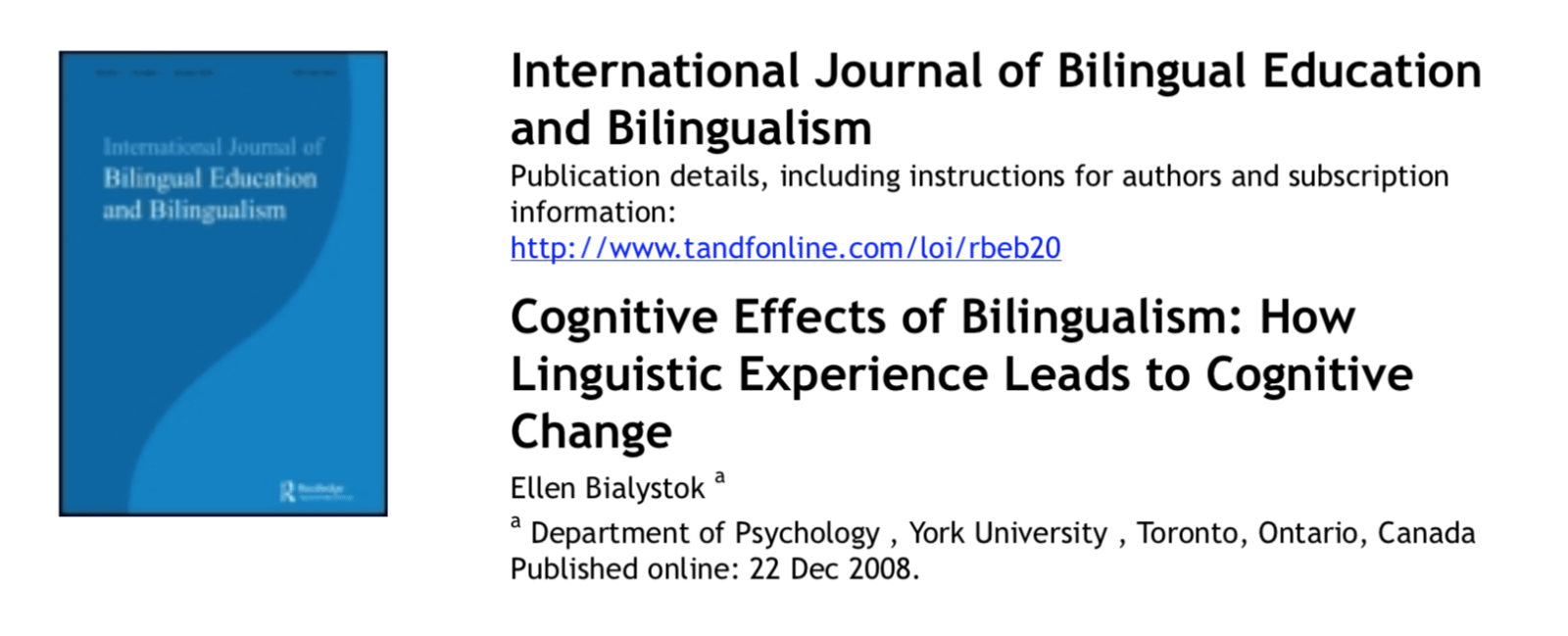 Cognitive Effects of Bilingualism