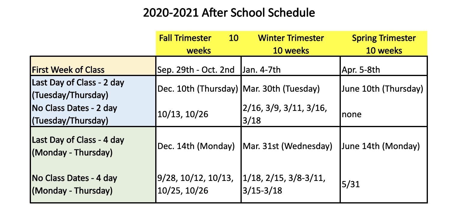After School Schedule HWIS