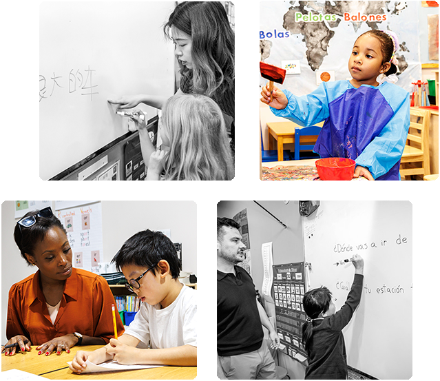 Collage of four photos featuring teachers with students.